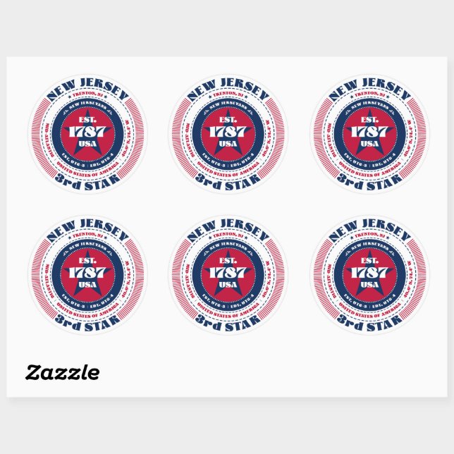 Adesivo Redondo Patriotic New Jersey Circle Design Sticker (Folha)