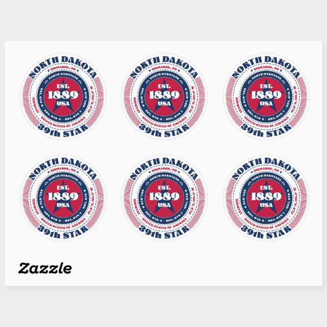 Adesivo Redondo Patriotic North Dakota Circle Design Sticker (Folha)