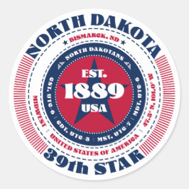 Adesivo Redondo Patriotic North Dakota Circle Design Sticker