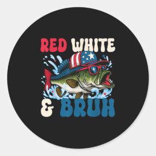 Adesivo Redondo Patriotic Red White & Peixe Bruh America