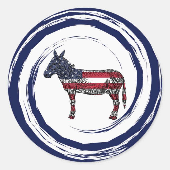 Adesivo Redondo Patriotic Red White Blue Donkey (Frente)