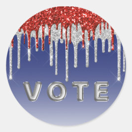 Adesivo Redondo Patriotic Red White Glitter Drip Blue Vote