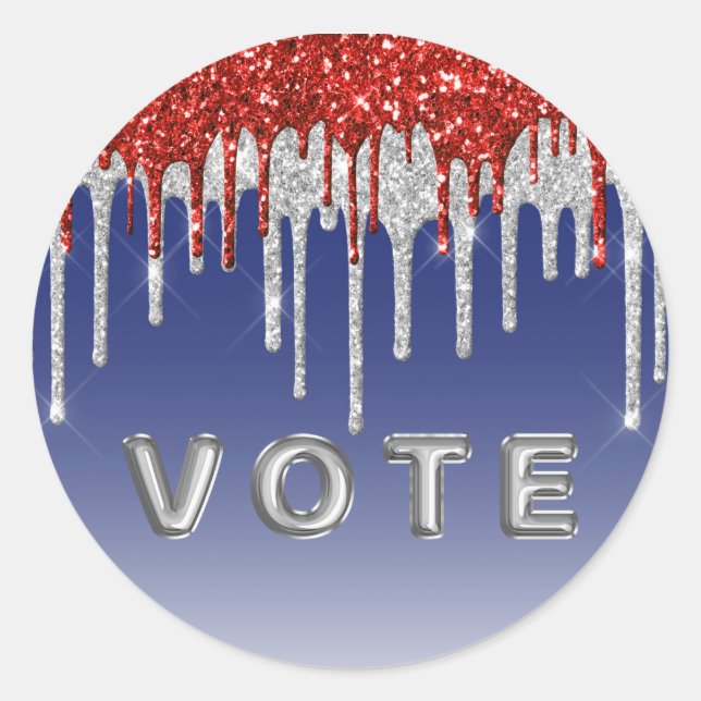 Adesivo Redondo Patriotic Red White Glitter Drip Blue Vote (Frente)