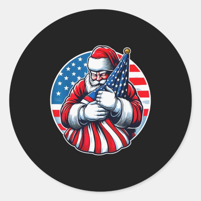 Adesivo Redondo Patriotic Santa Claus For Men Women Usa Flag Chris (Frente)