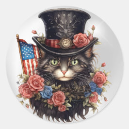 Adesivo Redondo Patriotic Star Spangled Cat