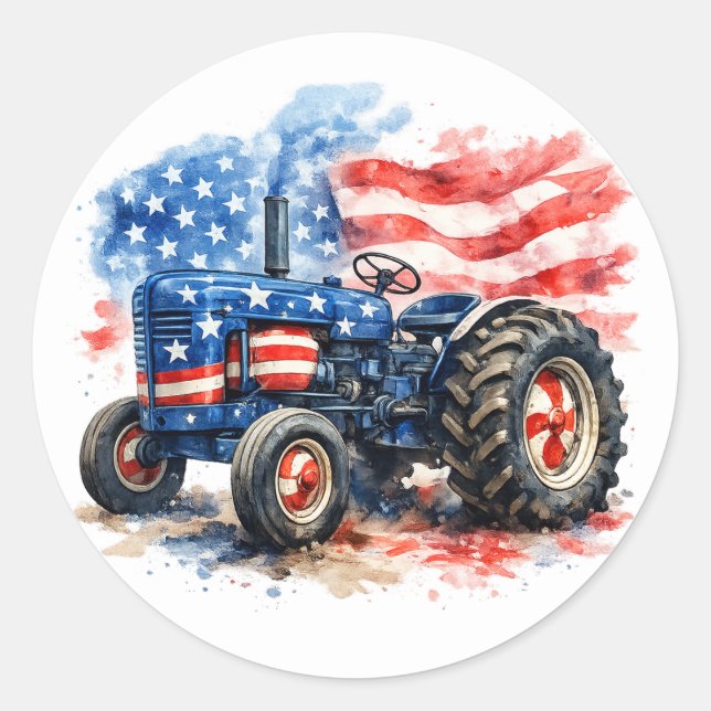 Adesivo Redondo Patriotic Stars and Stripes Tractor (Frente)