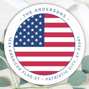 Adesivo Redondo Patriotic USA American Flag Return Address