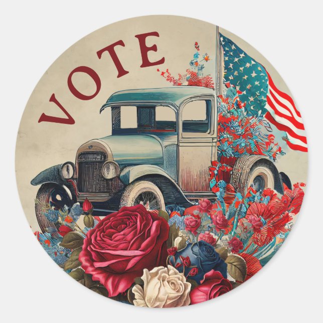 Adesivo Redondo Patriotic Vintage Truck (Frente)