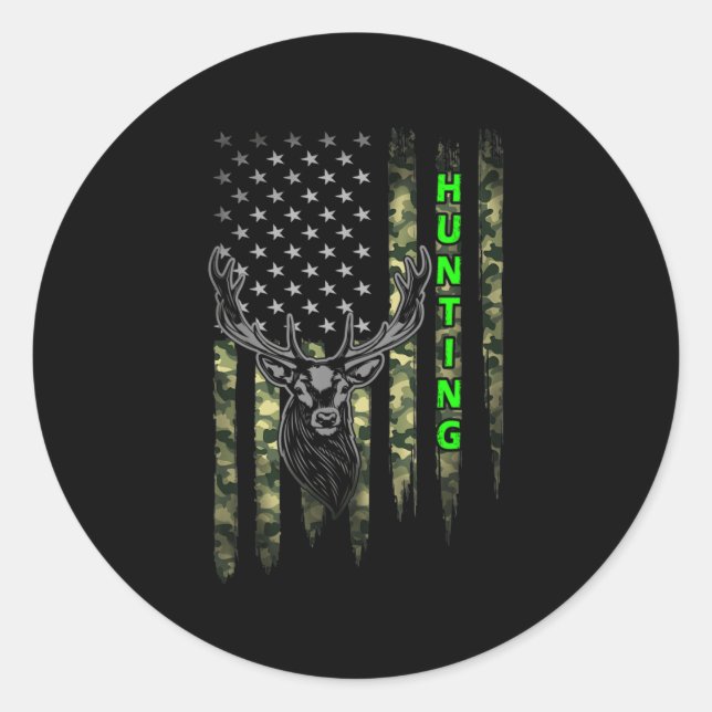 Adesivo Redondo Patriotic Whitetail Buck Deer Hunting American Cam (Frente)