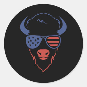 Adesivo Redondo Patriótica Bison 4 de julho Bandeira Americana Qua