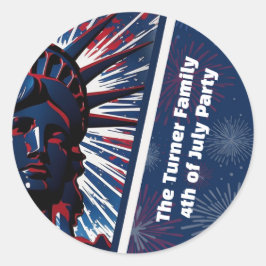 Adesivo Redondo Patriótica Estátua Azul Vermelha da Liberdade 4 de