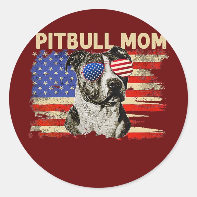 Adesivo Redondo Patriótica Pitbull Mãe 4 de julho Bandeira America (Frente)