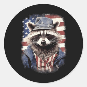 Adesivo Redondo Patriótica Raccoon Funny 4 De Julho Independência