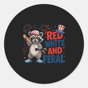 Adesivo Redondo Patriótica Raccoon Merica Usa 4 De Julho Branco