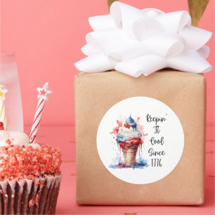 Adesivo Redondo Patriótico 4º do Sorvete T-Shirt de julho