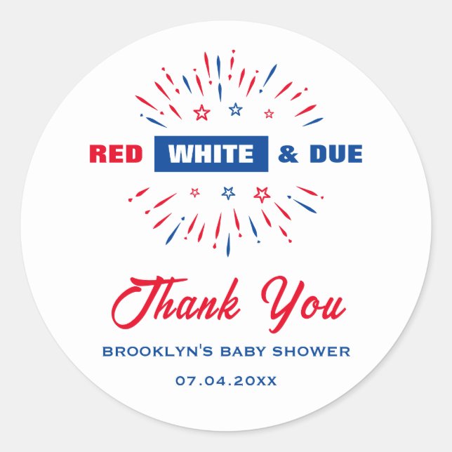 Adesivo Redondo Patriótico 4 de julho Chá de fraldas Vermelho Bran (Frente)