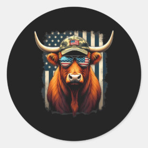 Adesivo Redondo Patriótico 4 De Julho De Vaca Em Terras Altas