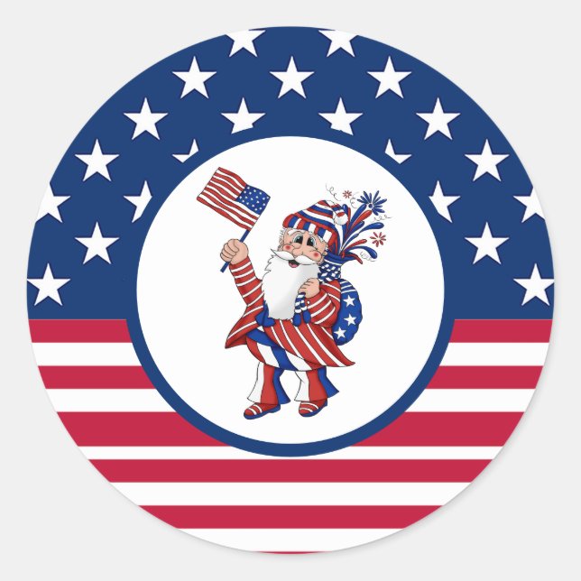 Adesivo Redondo Patriótico 4 de julho Papais noeis de bandeira nor (Frente)