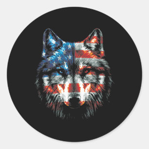 Adesivo Redondo Patriótico 4 de julho Wolf American Flag Wolf L