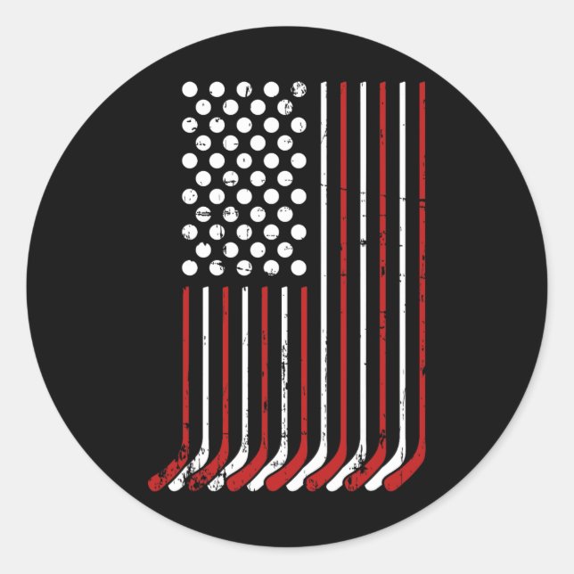 Adesivo Redondo Patriótico Americano De Hockey Sticks E Stars Stri (Frente)