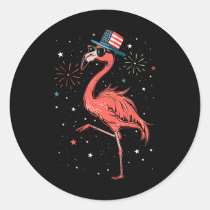 Adesivo Redondo Patriótico Americano Flamingo Dancing Usa Flag 4th