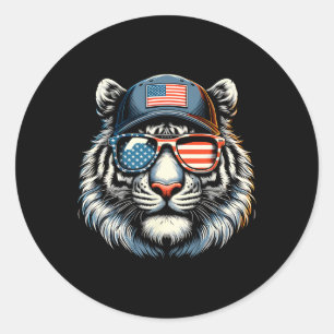 Adesivo Redondo Patriótico Americano Sungles Tiger Shades 4th De J