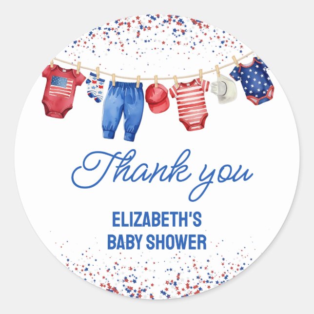 Adesivo Redondo Patriótico Americano Todo Bebê Vermelho Branco e A (Frente)