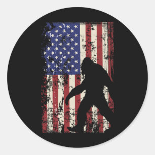 Adesivo Redondo Patriótico Bigfoot American Flag 4º De Julho
