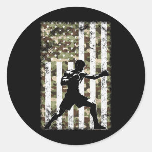 Adesivo Redondo Patriótico Boxer Fighter Camo USA Flag 4 De Julho