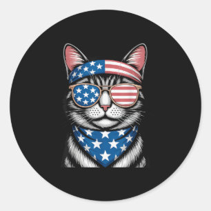 Adesivo Redondo Patriótico Cat 4 De Julho Americano Flag Mullet Ca
