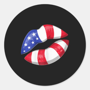 Adesivo Redondo Patriótico dos Lábios de Bandeira Americanos 4 De 