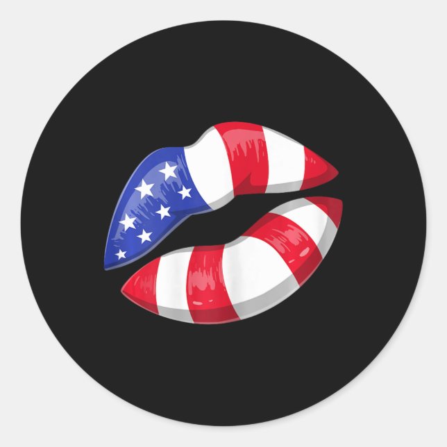 Adesivo Redondo Patriótico dos Lábios de Bandeira Americanos 4 De  (Frente)