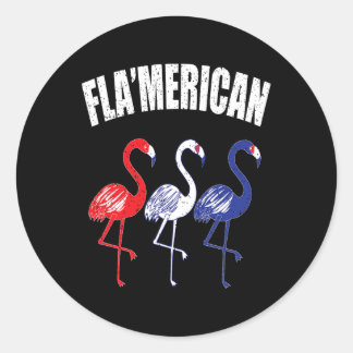 Adesivo Redondo Patriótico Flamingo Vermelho Branco Azul 4 de julh