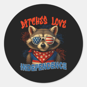 Adesivo Redondo Patriótico Funny Feral Independence Day Raccoon Us