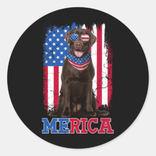 Adesivo Redondo Patriótico Labrador 4 De Julho Usa Choco Patriótic