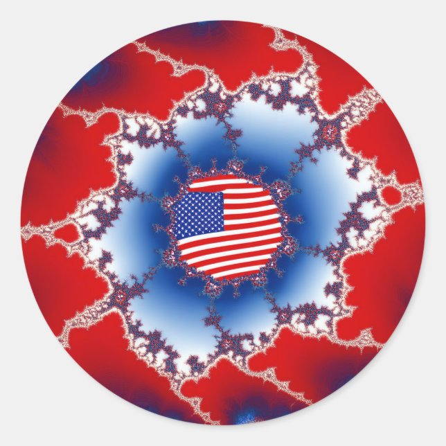 Adesivo Redondo Patriótico Vermelho Branco e Bandeira Azul America (Frente)