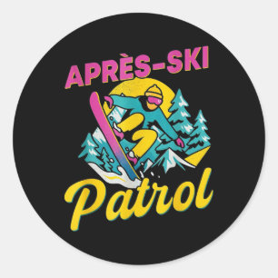Adesivo Redondo Patrulha de Après-ski Divertida Retro Snowboard E