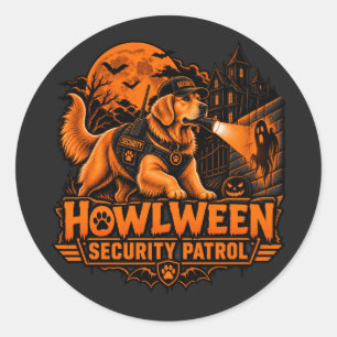 Adesivo Redondo Patrulha de Segurança Howlween Golden Retriever no