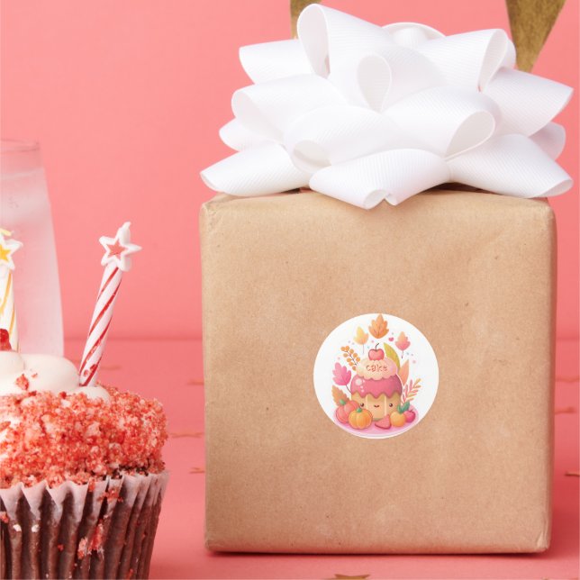 Adesivo Redondo Pau-colante de sobremesa, bolo rosa (Festa)