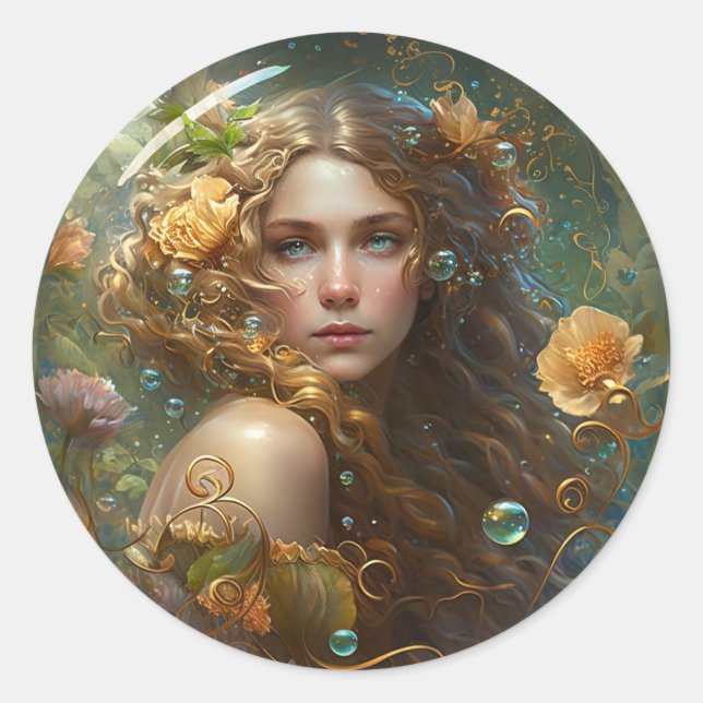 Adesivo Redondo Pau com uma design de sereia fantástica (Frente)