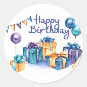 Adesivo Redondo Pau de aniversário feliz