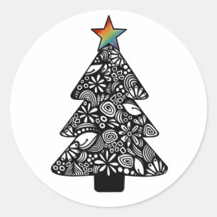 Adesivo Redondo Pau de árvore de Natal preto e branco