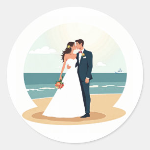 Adesivo Redondo Pau de Beijo de Praia de Casamento