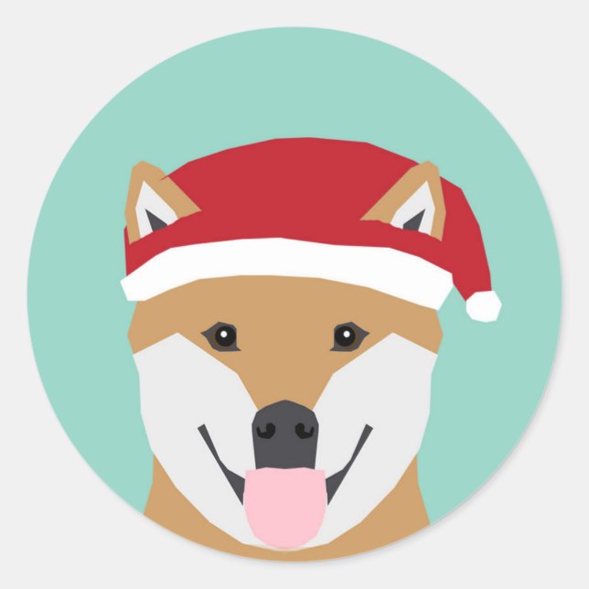 Adesivo Redondo Pau de Cães de Natal - Natal Shiba Inu (Frente)