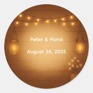 Adesivo Redondo Pau de Casamento Rustic Mason Jar com String Light