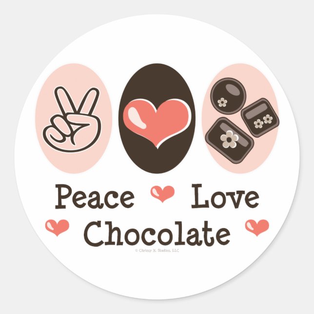 Adesivo Redondo Pau de Chocolate Peace Love (Frente)