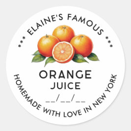 Adesivo Redondo Pau de conserva de suco de laranja caseiro com dat