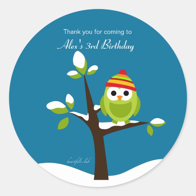 Adesivo Redondo Pau de coruja de inverno (Frente)