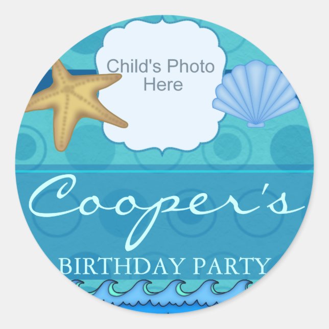 Adesivo Redondo Pau de Fotografia de Diversão de Praia (Frente)