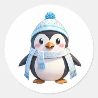 Adesivo Redondo Pau de pinguim com cachecol e neve